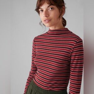 Toast Aster Stripe High Neck Tee | Ecru/Tan/ Red S